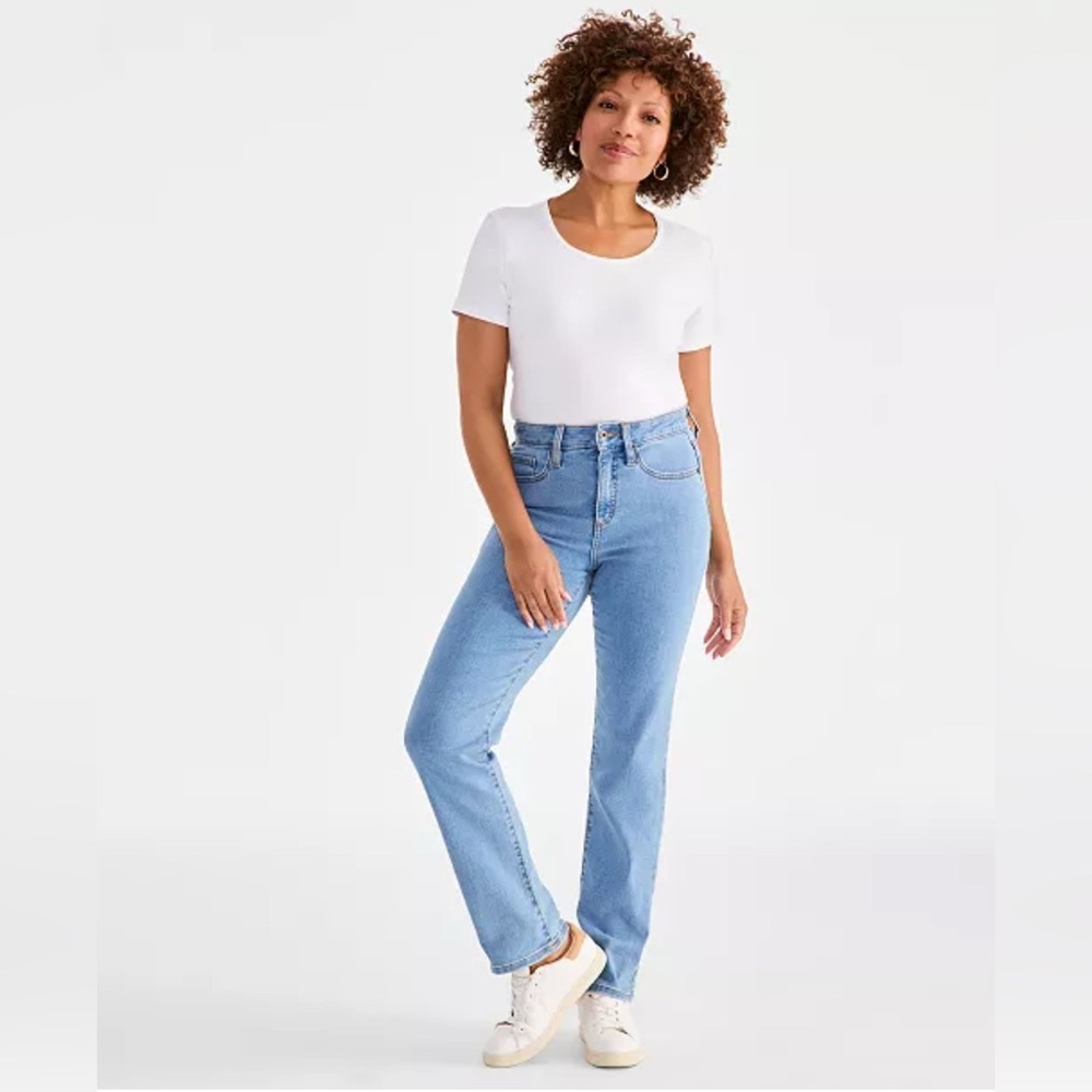 Style & Co Women's High Rise Straight-Leg Jeans, Regular Sz8 Light Motif
